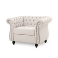 thumbnail image 1 of GDF Studio Tampa Chesterfield Tufted Club Chair with Nailhead Trim, Beige Fabric and Dark Brown, 1 of 8