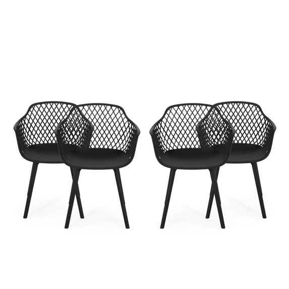GDF Studio Tate Outdoor Modern Dining Chair , Set of 4, Black