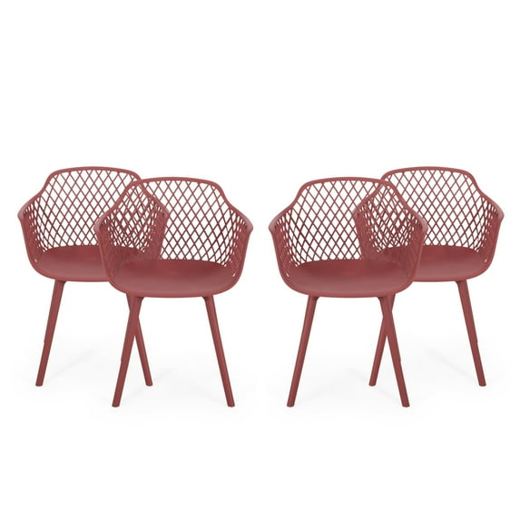 GDF Studio Tate Outdoor Modern Dining Chairs, Set of 4, Red
