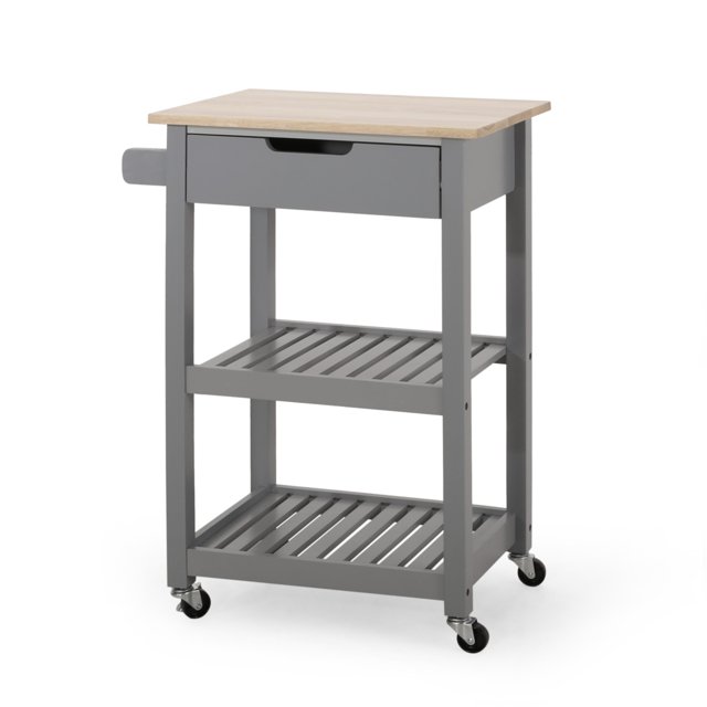 GDF Studio Tattnall Kitchen Cart with Wheels, Gray and Natural