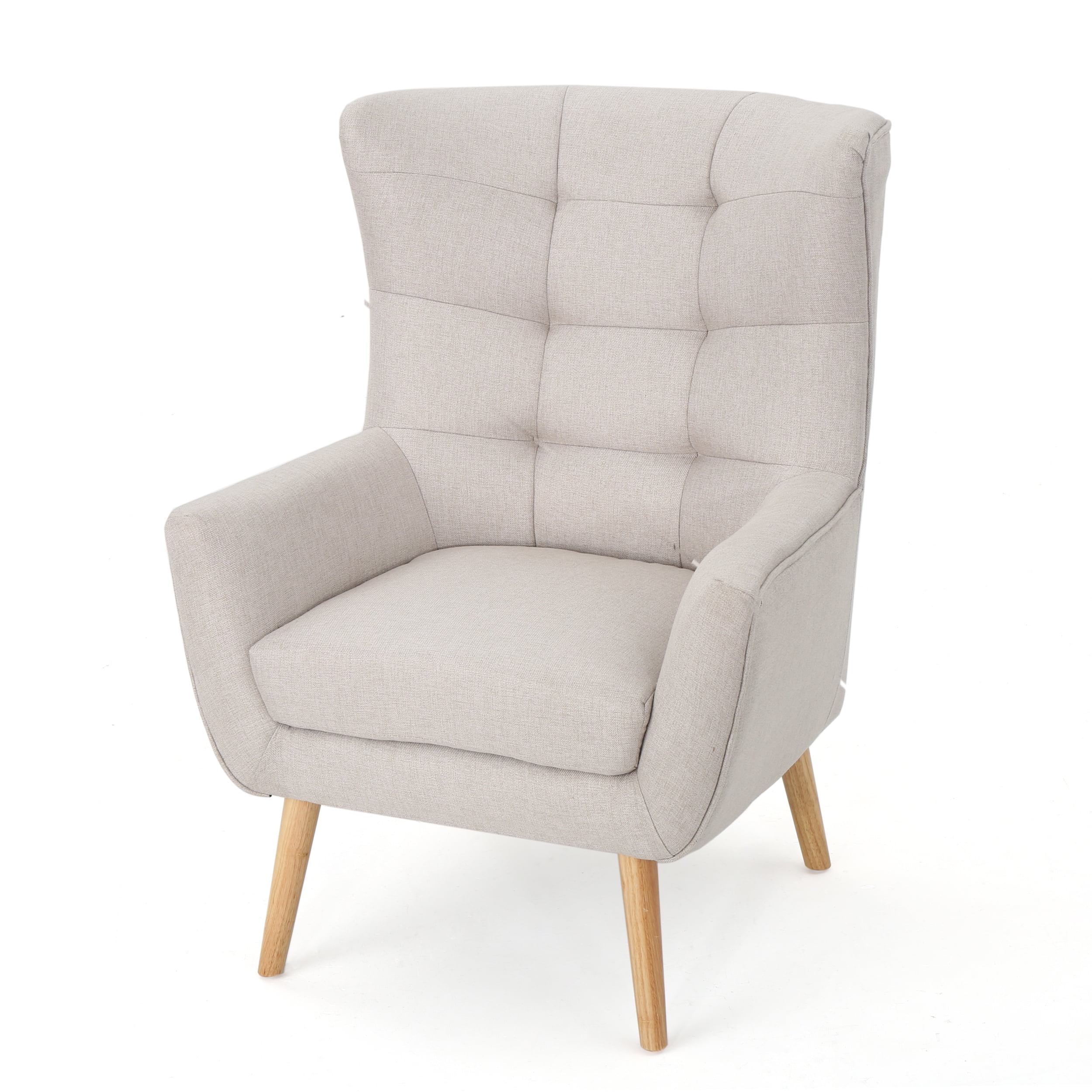 Temescal Wheat Polyester Mid-Century Club Chair with Natural Rubberwood Legs