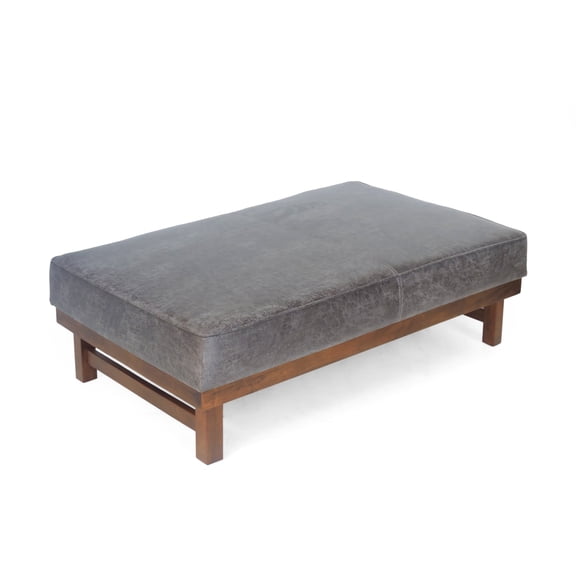 GDF Studio Temzyl Mid Century Modern Microfiber Ottoman, Slate and Walnut