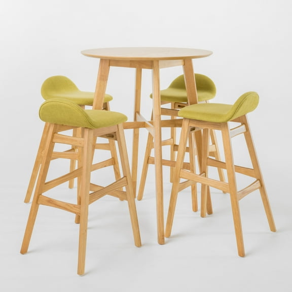 GDF Studio Tenley Mid Century Modern Upholstered 5 Piece Bar Set, Green Tea Fabric and Natural Oak