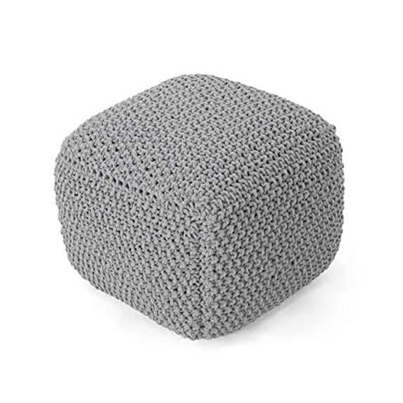Christopher Knight Home Teresa Knitted Cotton Square Pouf Light Grey