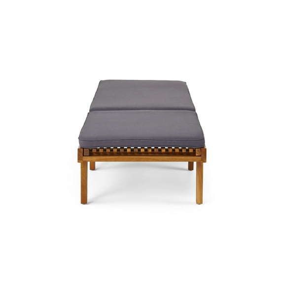 GDF Studio Teresa Outdoor Acacia Wood Armless Adjustable Chaise Lounge with Cushion, Teak and Dark Gray