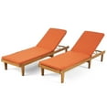 thumbnail image 1 of GDF Studio Teresa Outdoor Acacia Wood Armless Adjustable Chaise Lounges with Cushion, Set of 2, Teak and Rust Orange, 1 of 7