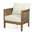 thumbnail image 1 of GDF Studio The Crowne Collection Outdoor Acacia Wood and Wicker Club Chair with Cushions, Teak, Mixed Brown, and Beige, 1 of 9