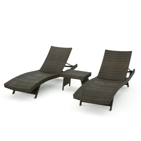 GDF Studio Thelma Outdoor Wicker 3 Piece Chaise Lounge Set, Mixed Mocha