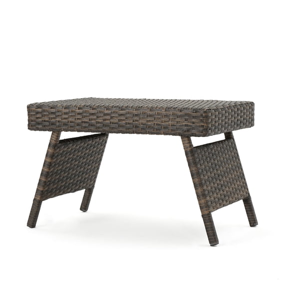 GDF Studio Thelma Outdoor Wicker Folding Side Table, Mixed Mocha