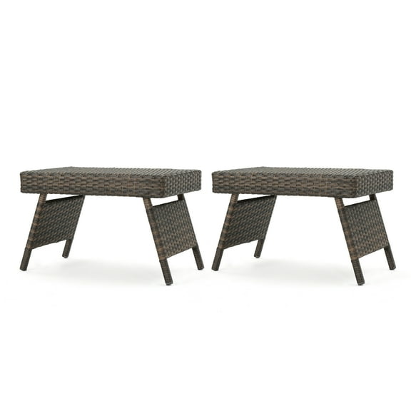 GDF Studio Thelma Outdoor Wicker and Aluminum Folding Side Table, Mixed Mocha, Set of 2