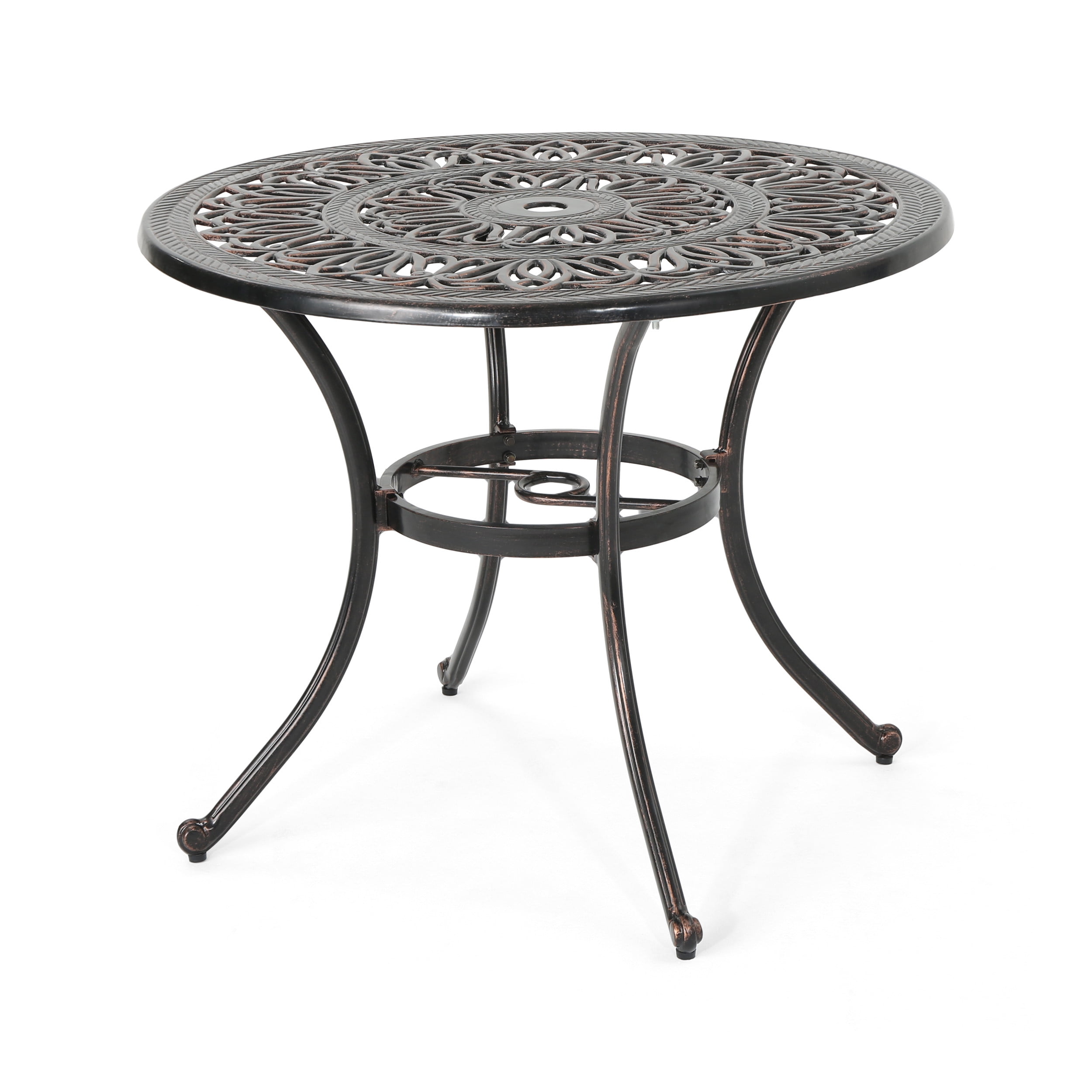 GDF Studio Theodore Outdoor Cast Aluminum Dining Table, Shiny Copper