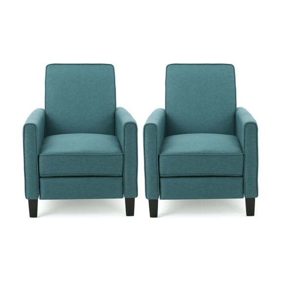 GDF Studio Theresa Contemporary Upholstered Pushback Recliners, Set of 2, Dark Teal Fabric and Dark Brown