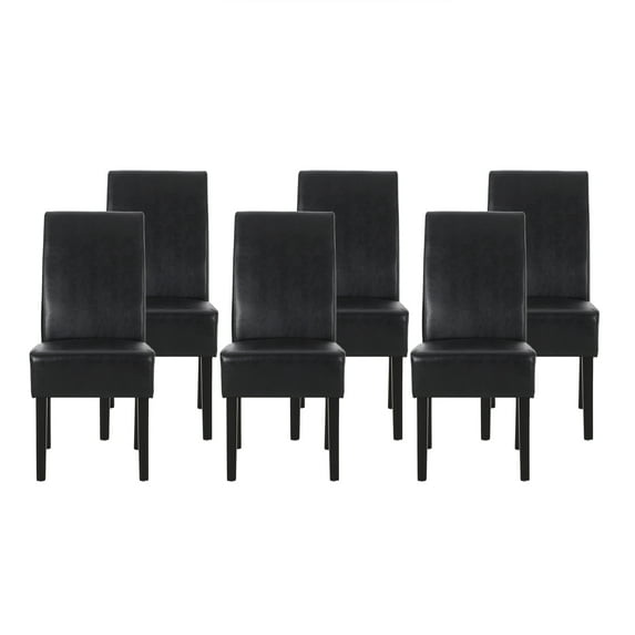 GDF Studio Thurber Contemporary Faux Leather Upholstered Dining Chairs, Set of 6, Midnight Black and Espresso