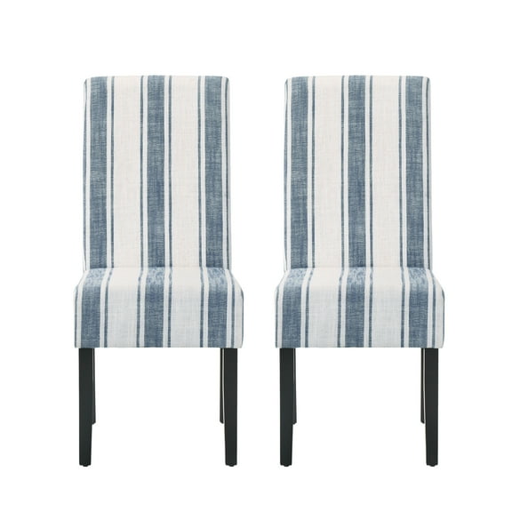 GDF Studio Thurber Contemporary Upholstered Dining Chairs, Set of 2, Dark Blue and Light Beige Striped Fabric and Espresso