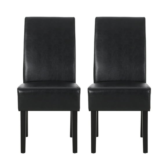 GDF Studio Thurber Contemporary Upholstered Dining Chairs, Set of 2, Midnight Black Faux Leather and Espresso