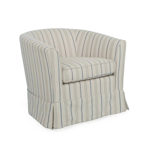 GDF Studio Tiffin Indoor Modern Swivel Club Chair, White/Blue Stripe