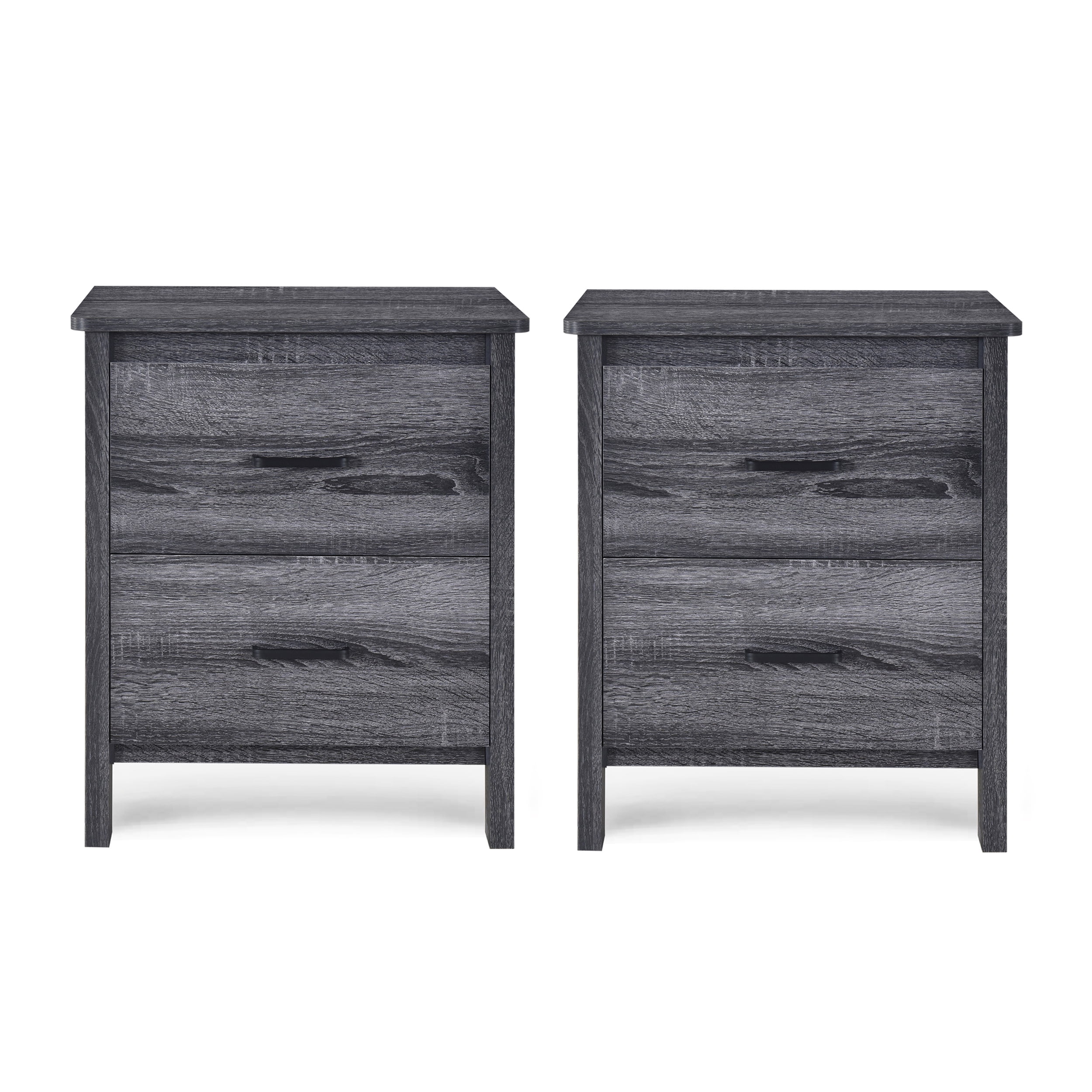 Sonoma Grey Oak 2 Drawer Nightstands Set with Faux Wood Finish