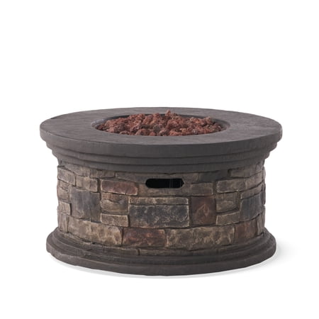 GDF Studio Troy Outdoor 40,000 BTU Lightweight Concrete Circular Fire Pit (No Tank Holder), Stone Finish