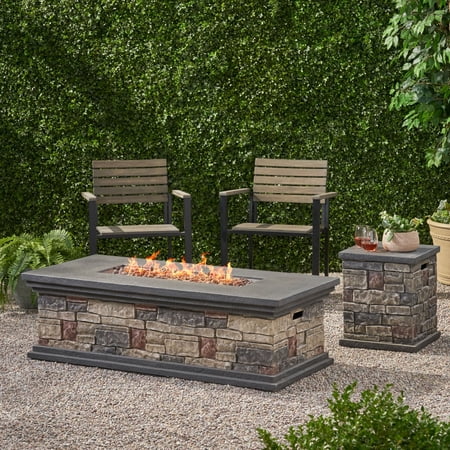 Lillian Outdoor 56" Rectangular Light Weight Concrete Fire Pit - 50000 BTU Mixed Brown