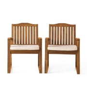 GDF Studio Tulua Acacia Wood Outdoor Dining Chairs, Set of 2, Teak Finish