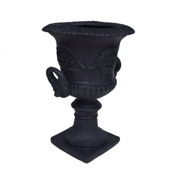 GDF Studio Tunlaw Outdoor Traditional Roman Chalice Stone Garden Urn Planter, Black