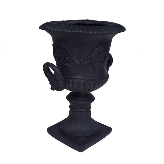 GDF Studio Tunlaw Outdoor Traditional Roman Chalice Stone Garden Urn Planter, Black