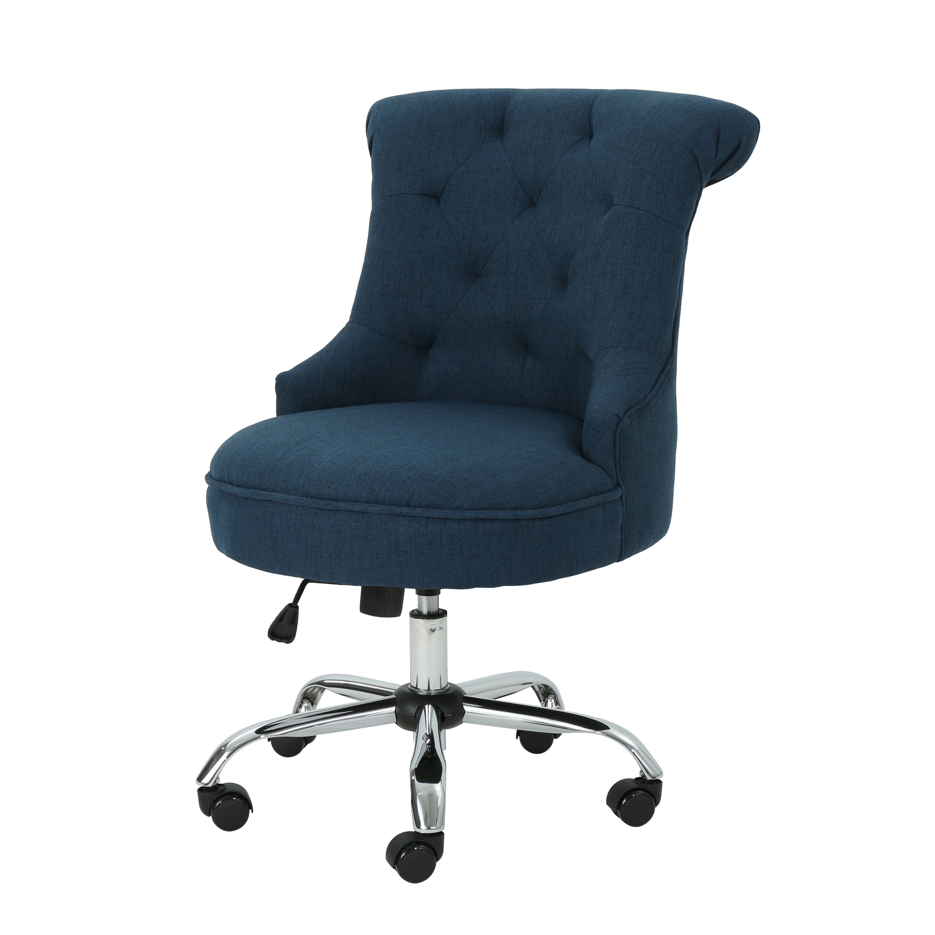 Contemporary Navy Blue Fabric Armless Office Chair with Chrome Base