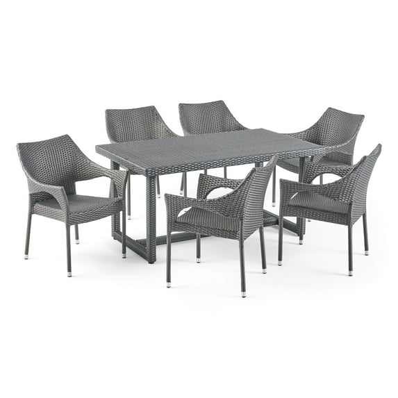 GDF Studio Tyson Outdoor Wicker 7 Piece Dining Set, Gray