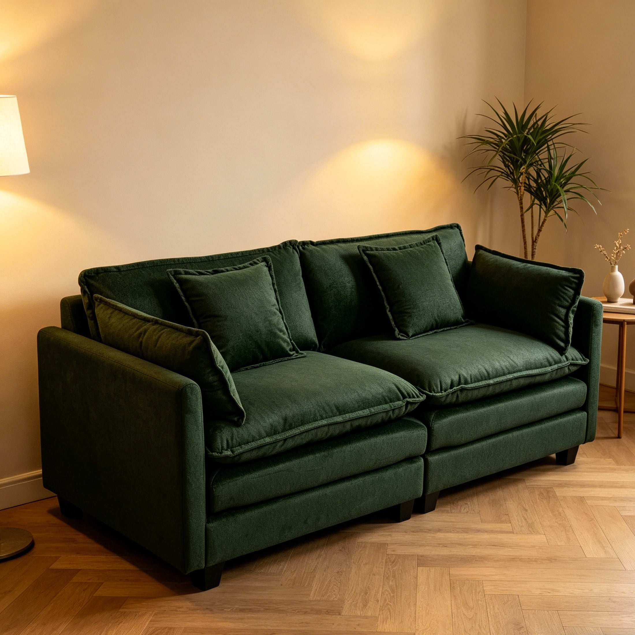 GDF Studio Udolf 77.95" Modern 2-Seat Modular Sectional Sofa with Waist Pillows, Chaise Lounge for Living Room, Green