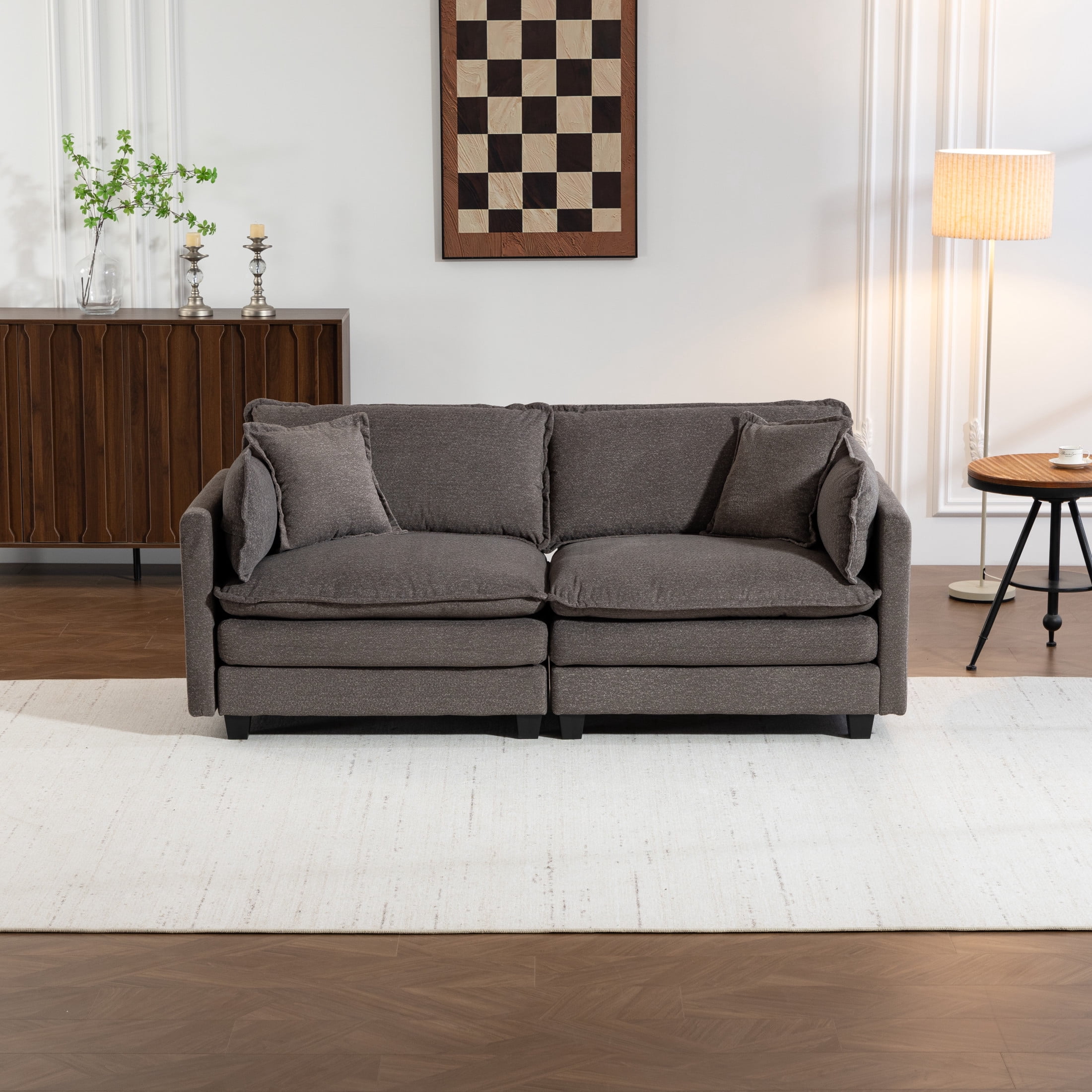 GDF Studio Udolf 77.95" Modern 2-Seat Modular Sectional Sofa with Waist Pillows, Chaise Lounge for Living Room, Grey