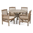 thumbnail image 1 of GDF Studio Valence Outdoor Acacia Wood 5 Piece Dining Set with Cushion, Gray and Cream, 1 of 13