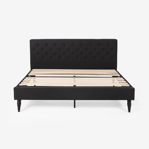 GDF Studio Vallarta Contemporary Fabric Upholstered Tufted Bed, Black King