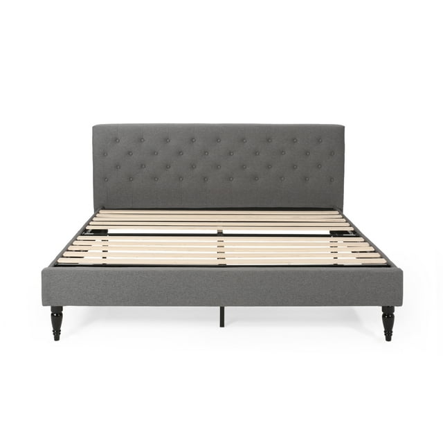 GDF Studio Vallarta Contemporary Fabric Upholstered Tufted Bed, Charcoal Gray and Black King