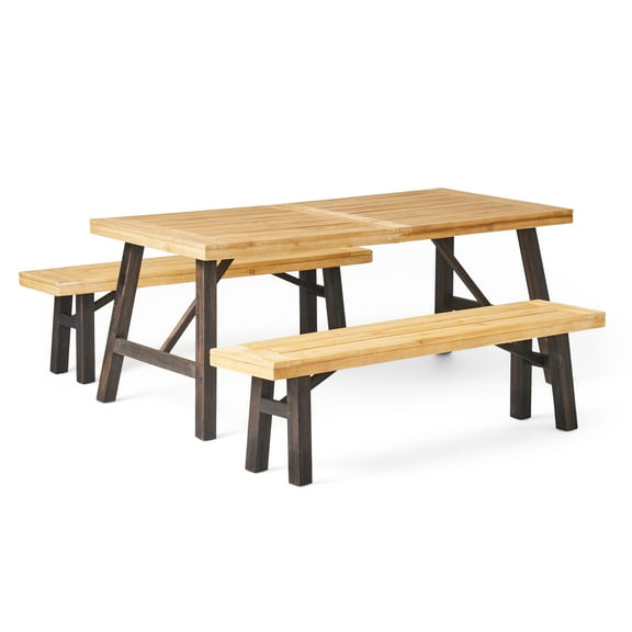 GDF Studio Valverde Outdoor Acacia Wood 3 Piece Picnic Set, Teak