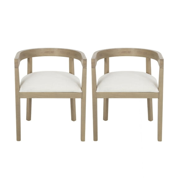GDF Studio Vande Fabric Upholstered Wood Tub Dining Chairs, Set of 2, Light Ash and Beige