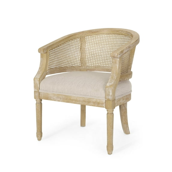 GDF Studio Velie French Country Fabric Upholstered Wood and Cane Accent Chair, Beige and Natural