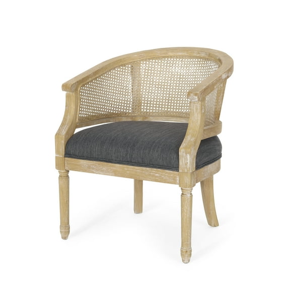 GDF Studio Velie French Country Fabric Upholstered Wood and Cane Accent Chair, Charcoal and Natural