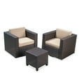 thumbnail image 1 of GDF Studio Venice Outdoor Wicker 3 Piece Swivel Chat Set,Faux Rattan, Dark Brown and Beige, 1 of 9