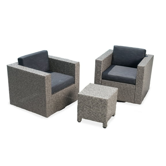 GDF Studio Venice Outdoor Wicker 3 Piece Swivel Chat Set with Water Resistant Fabric Cushionsm, Mixed Black and Dark Gray