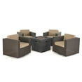 thumbnail image 1 of GDF Studio Venice Outdoor Wicker 5 Piece Swivel Club Chair and Gray Fire Pit Set with Cushions, Dark Brown and Beige, 1 of 7