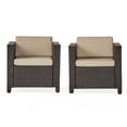 thumbnail image 1 of GDF Studio Venice Outdoor Wicker Club Chairs with Cushions, Set of 2, Beige and Dark Brown, 1 of 11