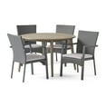 thumbnail image 1 of GDF Studio Venti Outdoor Acacia Wood and Wicker 5 Piece Dining Set with Cushion, Gray, 1 of 13