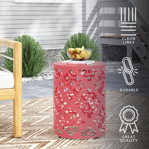 GDF Studio Verdugo Outdoor Metal Side Table, Dark Coral