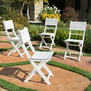 GDF Studio Vicaro Outdoor White Finish Acacia Wood Foldable Dining Chairs, Set of 4