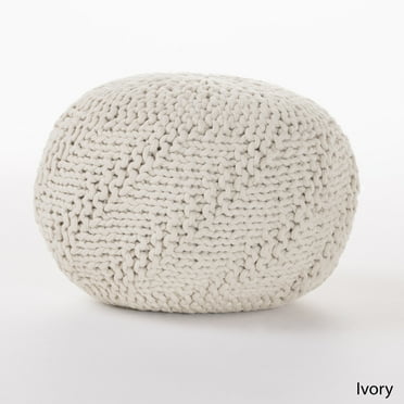 GDF Studio Vidar Outdoor Handcrafted Modern Fabric Weave Pouf, Ivory
