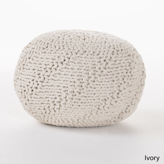 GDF Studio Vidar Outdoor Handcrafted Modern Fabric Weave Pouf, Ivory