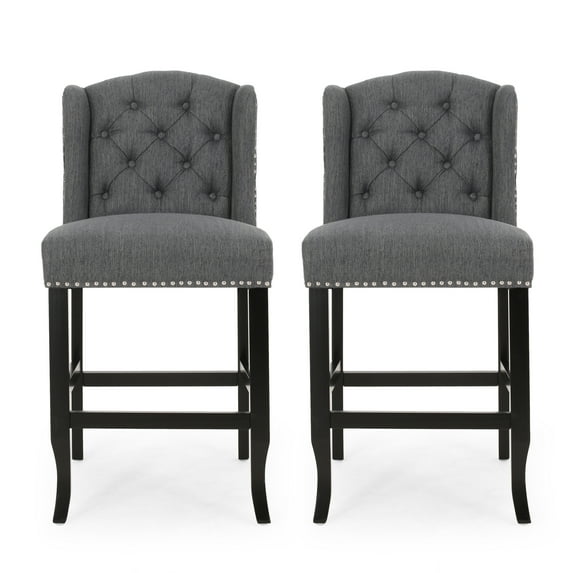 GDF Studio Vienna Contemporary Fabric Tufted Wingback 27 Inch Counter Stools, Set of 2, Charcoal and Dark Brown