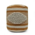 thumbnail image 1 of GDF Studio Villard Boho Handcrafted Fabric Cylinder Pouf, White and Mustard Yellow, 1 of 7