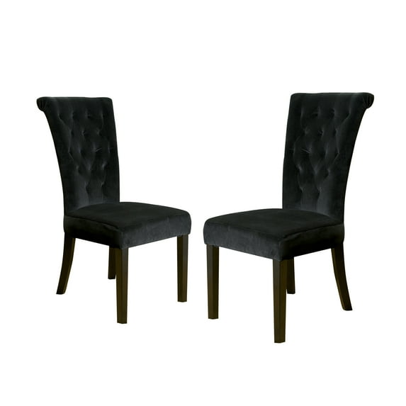 GDF Studio Villere Contemporary Tufted Roll Top Dining Chairs, Set of 2, Black Velvet and Dark Brown