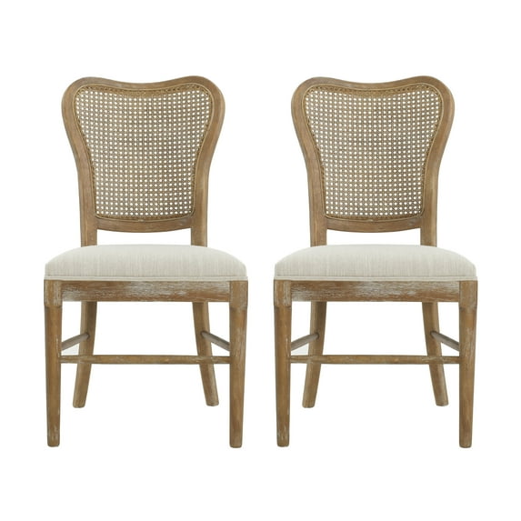 GDF Studio Vintage-Inspired Dining Chair with Cane Backrest, Upholstered Seat, and Durable Rubberwood Frame, Set of 2